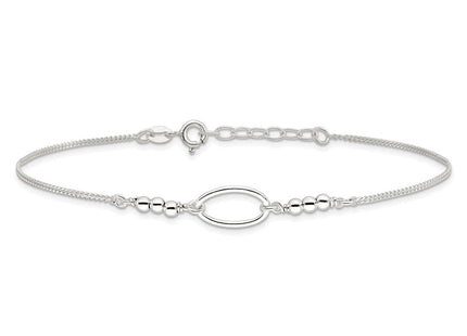 Sterling Silver Oval and Beaded 10in Plus 1in ext. Anklet (Style QG4723-9)