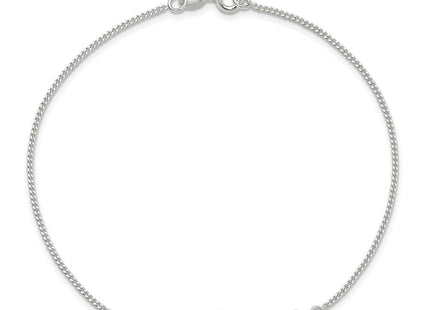 Sterling Silver Oval and Beaded 10in Plus 1in ext. Anklet (Style QG4723-9)
