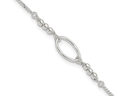 Sterling Silver Oval and Beaded 10in Plus 1in ext. Anklet (Style QG4723-9)