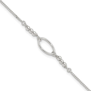 Sterling Silver Oval and Beaded 10in Plus 1in ext. Anklet (Style QG4723-9)
