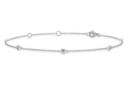 Sterling Silver Rhodium-plated Bezel CZ 10in Plus 2in Ext. Anklet (Style QG4726-9)