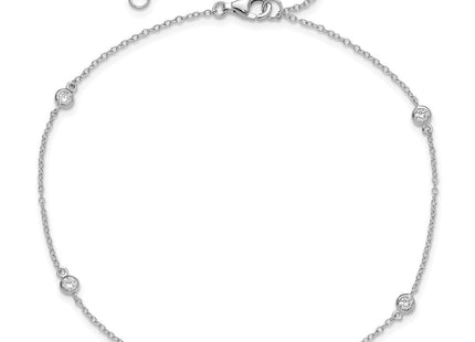 Sterling Silver Rhodium-plated Bezel CZ 10in Plus 2in Ext. Anklet (Style QG4726-9)