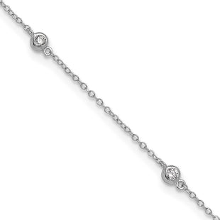 Sterling Silver Rhodium-plated Bezel CZ 10in Plus 2in Ext. Anklet (Style QG4726-9)
