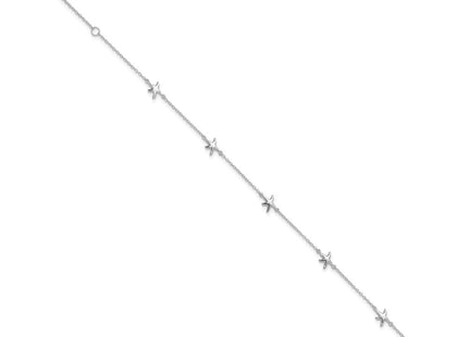 Sterling Silver Rhodium-plated Starfish 10in Plus 2in ext Anklet (Style QG4740-9)