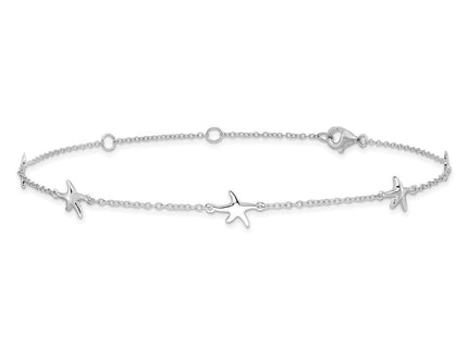 Sterling Silver Rhodium-plated Starfish 10in Plus 2in ext Anklet (Style QG4740-9)