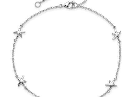 Sterling Silver Rhodium-plated Starfish 10in Plus 2in ext Anklet (Style QG4740-9)