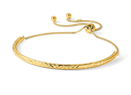 Sterling Silver Gold-tone Diamond-cut Bar Adjustable Bracelet