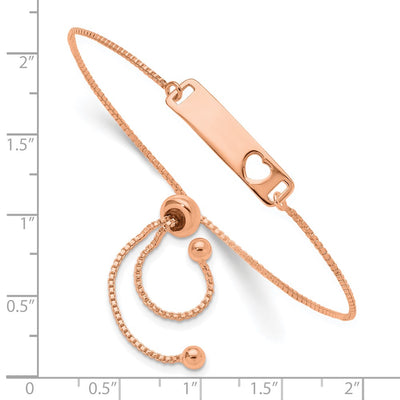 Sterling Silver Rose Gold-tone Polished Bar w/ Heart Adjustable Bracelet