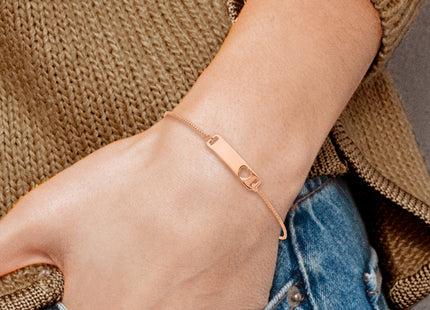 Sterling Silver Rose Gold-tone Polished Bar w/ Heart Adjustable Bracelet