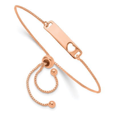 Sterling Silver Rose Gold-tone Polished Bar w/ Heart Adjustable Bracelet