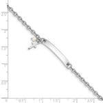 Sterling Silver RH-plated Cross Syn Pearl 6in Plus1in Ext. ID Bracelet view 3
