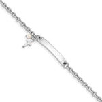 Sterling Silver RH-plated Cross Syn Pearl 6in Plus1in Ext. ID Bracelet view 1