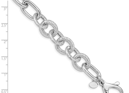 Sterling Silver Rhodium Plated Polished Textured Fancy Link Bracelet (Style QG4845-8)