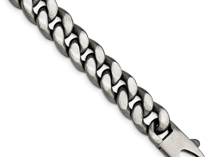 Sterling Silver Ruthenium/Antiqued Brushed Curb Link Bracelet (Style QG4871-8.5)