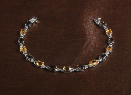 Sterling Silver Rhod-pltd Smoky Quartz/Citrine/Wh.Topaz Bracelet