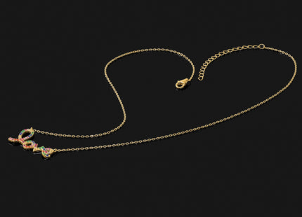 Prizma Sterling Silver Gold-tone 14K Flash Gold-plated Colorful CZ LOVE Necklace with Extender