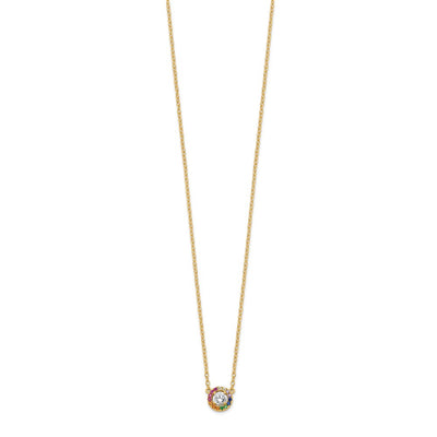 Prizma Sterling Silver Gold-tone 14K Flash Gold-plated White and Colorful CZ Circle Necklace with Extender