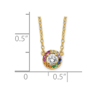 Prizma Sterling Silver Gold-tone 14K Flash Gold-plated White and Colorful CZ Circle Necklace with Extender