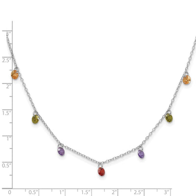 Prizma Sterling Silver Rhodium Plated Dangling Colorful CZ Necklace with Extender