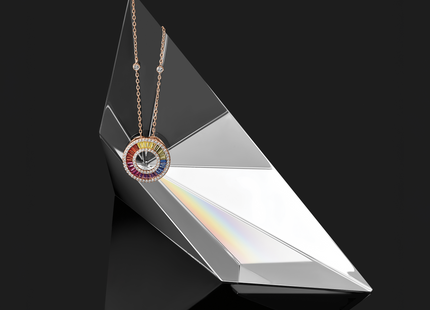 Prizma Sterling Silver Rose-tone 14K Flash Rose Gold-plated Colorful Baguettes CZ Circle Necklace with Extender