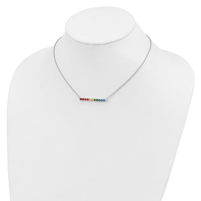 Prizma Sterling Silver Rhodium-plated with Fancy Lobster Clasp Colorful CZ Bar Necklace