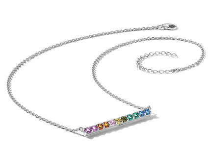 Prizma Sterling Silver Rhodium-plated with Fancy Lobster Clasp Colorful CZ Bar Necklace