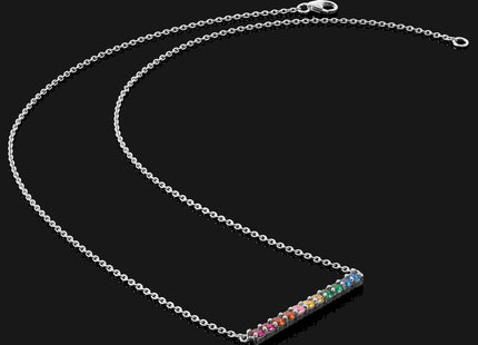 Prizma Sterling Silver Rhodium-plated with Fancy Lobster Clasp Colorful CZ Bar Necklace