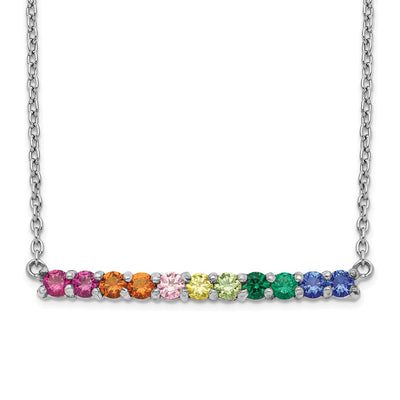 Prizma Sterling Silver Rhodium-plated with Fancy Lobster Clasp Colorful CZ Bar Necklace