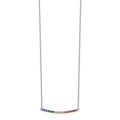 Prizma Sterling Silver Rhodium-plated Colorful CZ Curved Bar Necklace