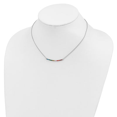 Prizma Sterling Silver Rhodium-plated Colorful CZ Curved Bar Necklace