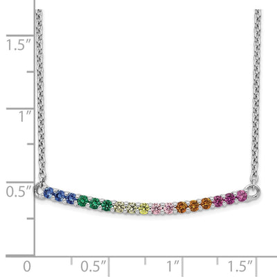 Prizma Sterling Silver Rhodium-plated Colorful CZ Curved Bar Necklace