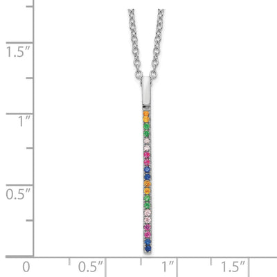 Prizma Sterling Silver Rhodium-plated Colorful CZ Vertical Bar Necklace with Extender