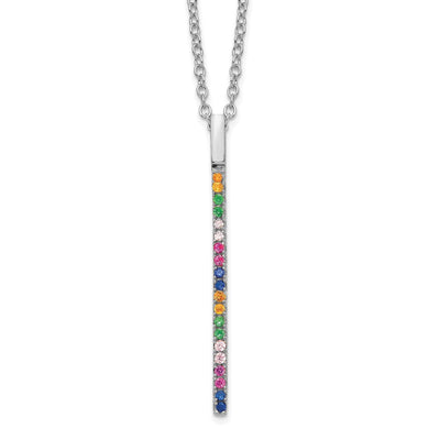 Prizma Sterling Silver Rhodium-plated Colorful CZ Vertical Bar Necklace with Extender