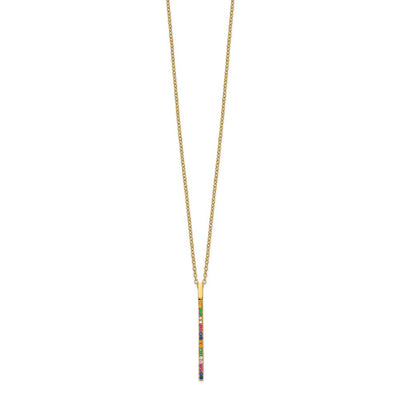 Prizma Sterling Silver Gold-tone 14K Flash Gold-plated Colorful CZ Vertical Bar Necklace with Extender