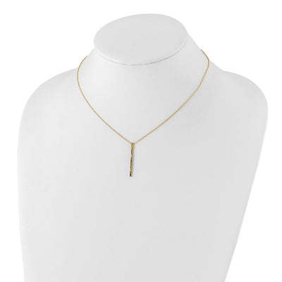 Prizma Sterling Silver Gold-tone 14K Flash Gold-plated Colorful CZ Vertical Bar Necklace with Extender