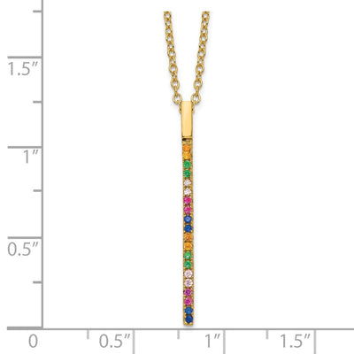 Prizma Sterling Silver Gold-tone 14K Flash Gold-plated Colorful CZ Vertical Bar Necklace with Extender