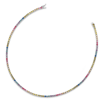 Prizma Sterling Silver Rhodium-plated Colorful CZ Tennis Necklace