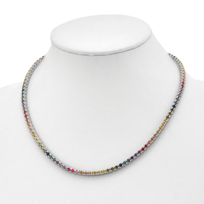 Prizma Sterling Silver Rhodium-plated Colorful CZ Tennis Necklace
