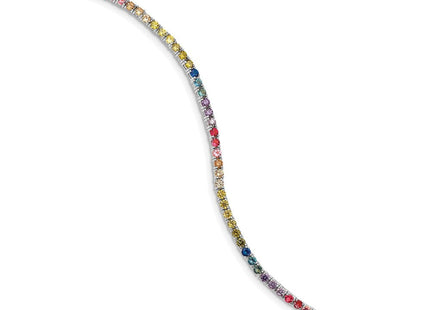 Prizma Sterling Silver Rhodium-plated Colorful CZ Tennis Necklace