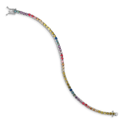 Prizma Sterling Silver Rhodium-plated Colorful CZ Tennis Necklace