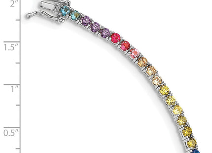 Prizma Sterling Silver Rhodium-plated Colorful CZ Tennis Necklace