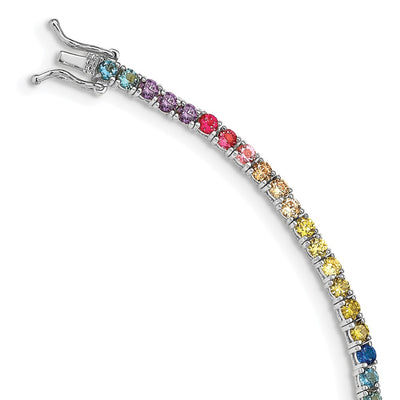 Prizma Sterling Silver Rhodium-plated Colorful CZ Tennis Bracelet