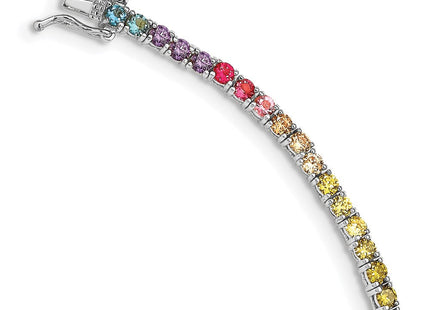 Prizma Sterling Silver Rhodium-plated Colorful CZ Tennis Necklace