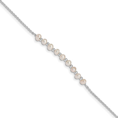 Sterling Silver White Semi-round Freshwater Cultured Pearl Bracelet