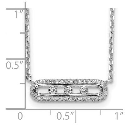 Sterling Silver Rhodium-plated CZ Bar w/ 2in ext. Necklace, 18.5 x 6mm
