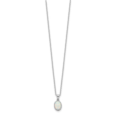 Sterling Silver Rhodium-plated Polish Oval Created Opal Necklace
