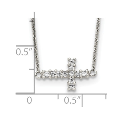 Sterling Silver 18in CZ Sideways Cross Necklace