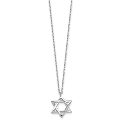 Sterling Silver Rhodium-plated Star of David 16.5in plus 2in ext. Necklace