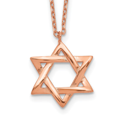 Sterling Silver Rose-tone Star of David Necklace with extension