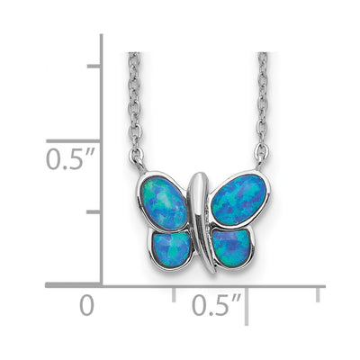 Sterling Silver Rhodium plated Created Opal Butterfly Inlay Necklace